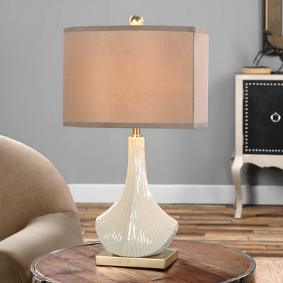 Rosecliff Heights Stallard 25.25 Off off white, brass colour, Table lamp